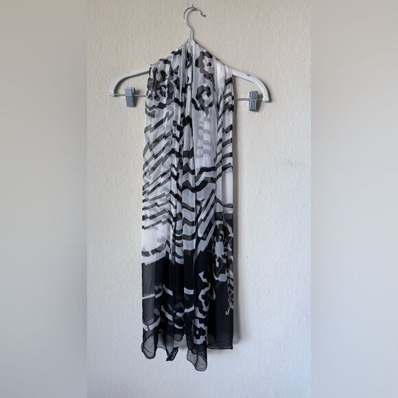 Authentic Marina D'este Black White Scarf Zebra Silk - Picture 3 of 8